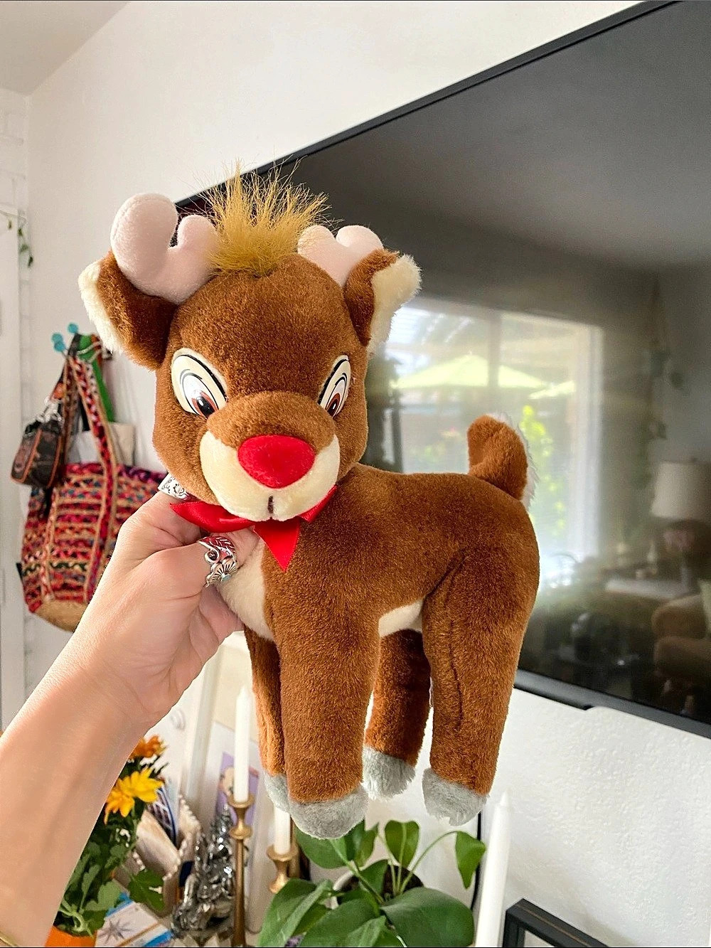 🌲 Vintage Applause Rudolph the Red-Nosed Reindeer Standing Plush Brown & Red
